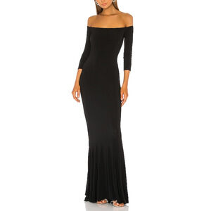 Norma Kamali Off The Shoulder Black Poly Fishtail Gown Size XS